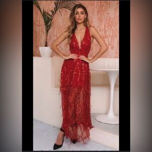Hello Molly Red Backless Sequin Dress